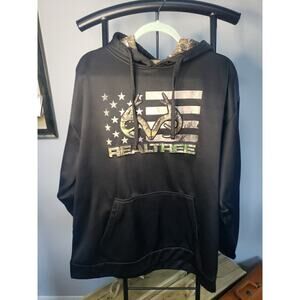 Realtree Hoodie Men's XXL BLACK HOODED FLAG Sweatshirt Long Sleeve Outdoors